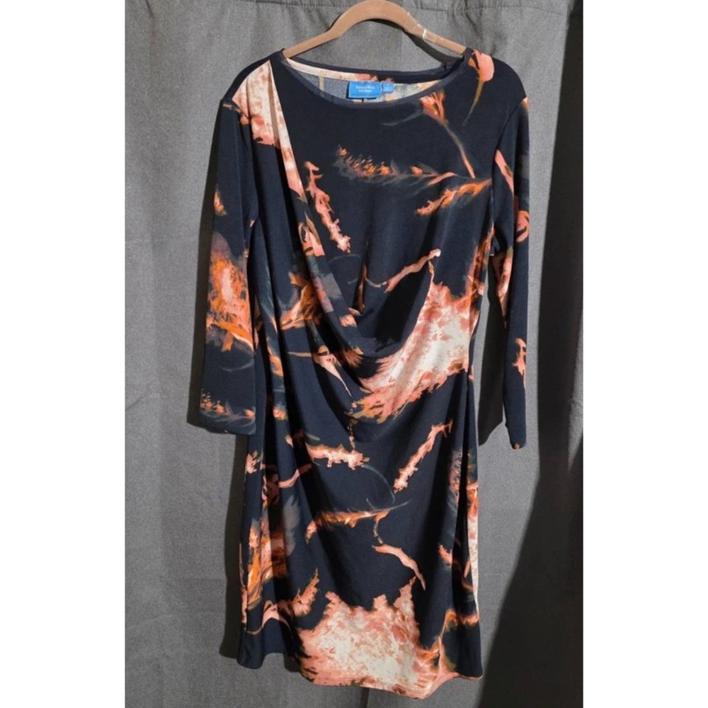 Simply Vera Vera Wang Navy Orange Abstract Floral Cowl Neck Sheath Dress Large